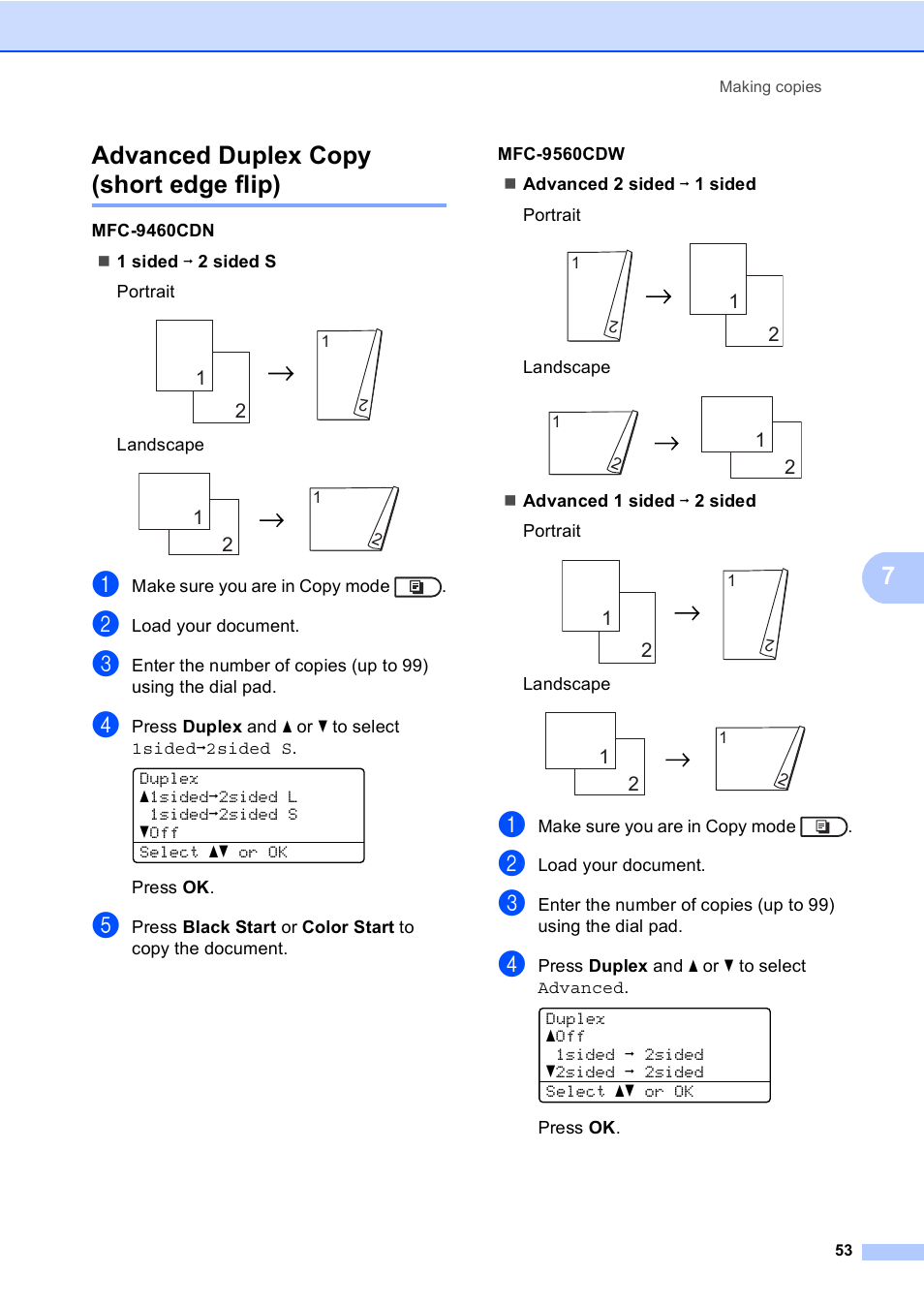 Advanced duplex copy (short edge flip), 7advanced duplex copy (short edge flip) | Brother MFC 9560CDW User Manual | Page 59 / 101