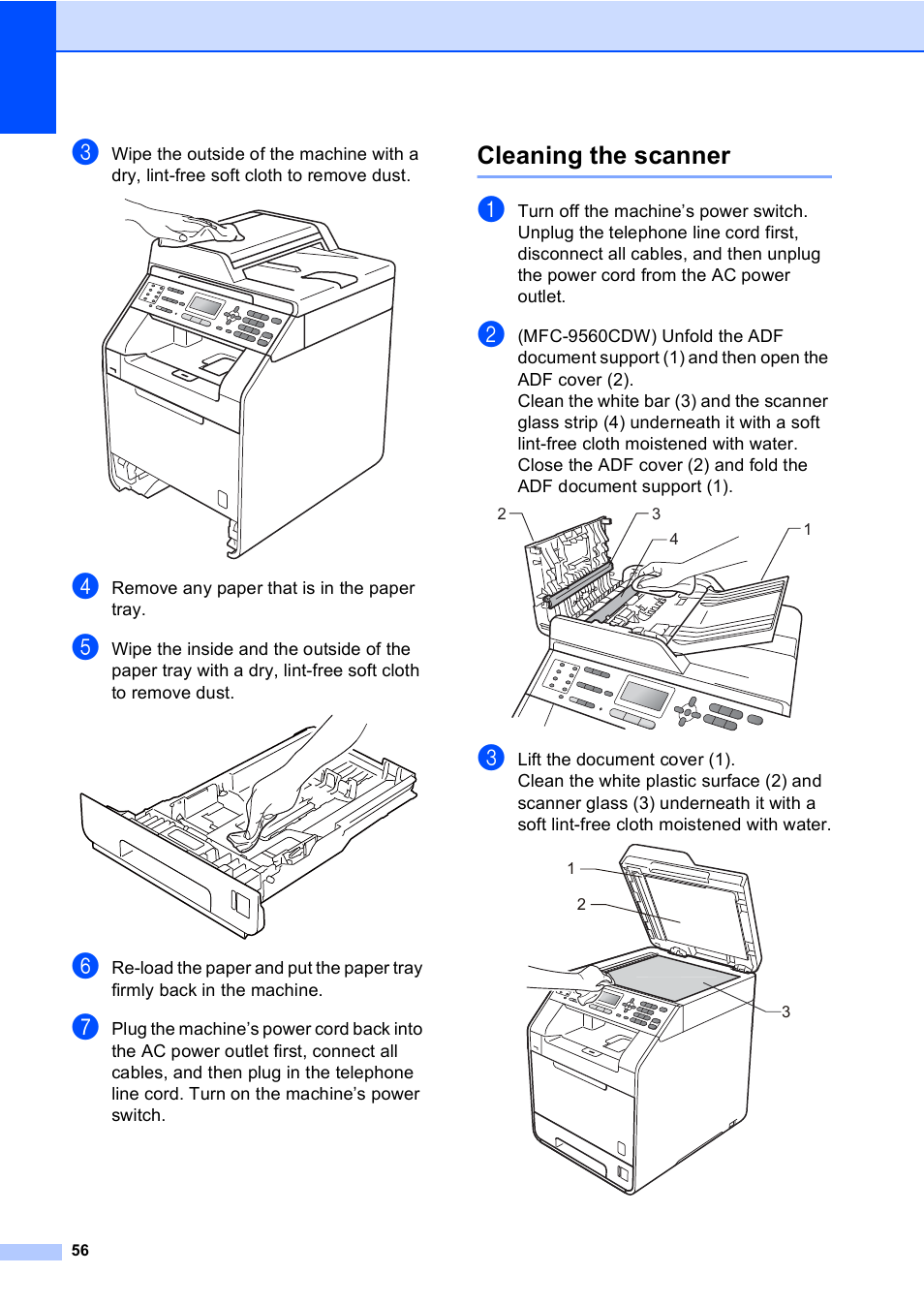 Cleaning the scanner | Brother MFC 9560CDW User Manual | Page 62 / 101