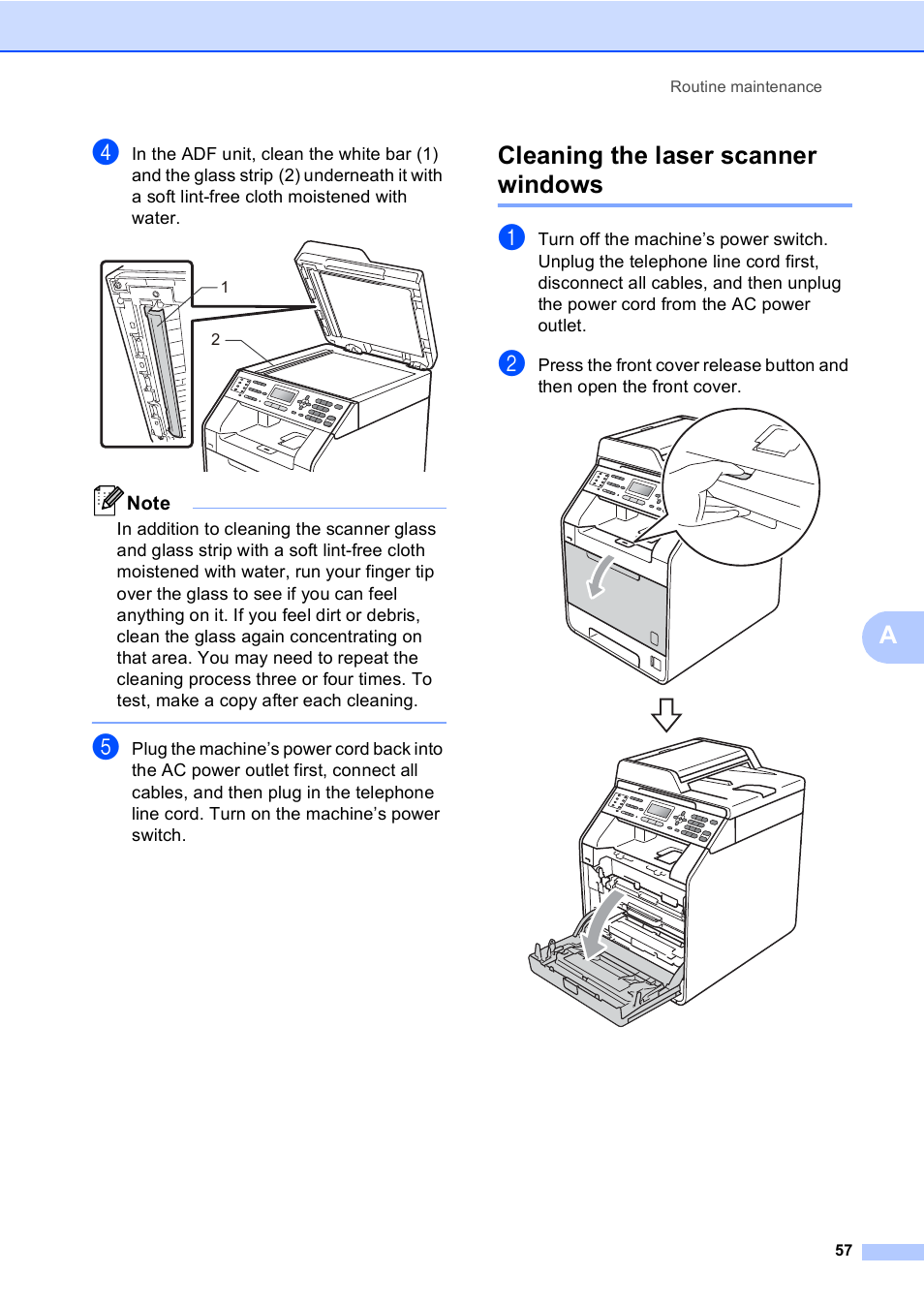 Cleaning the laser scanner windows | Brother MFC 9560CDW User Manual | Page 63 / 101