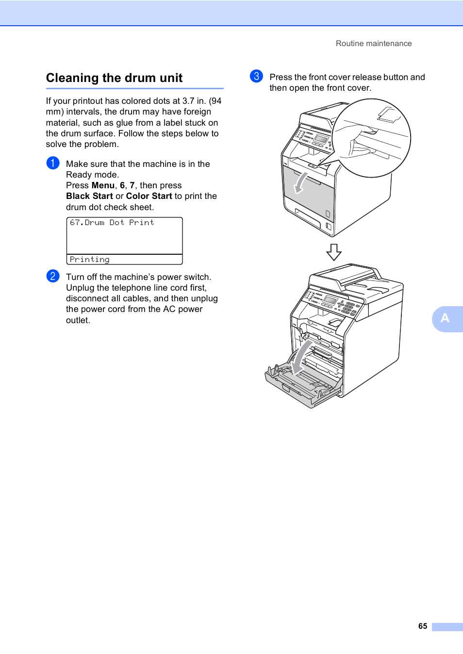 Cleaning the drum unit, Acleaning the drum unit | Brother MFC 9560CDW User Manual | Page 71 / 101