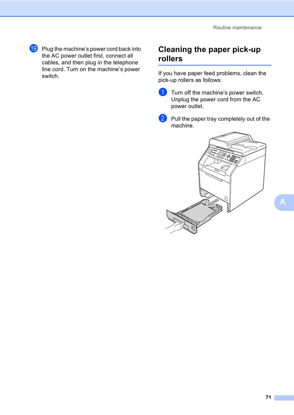 Cleaning the paper pick-up rollers | Brother MFC 9560CDW User Manual | Page 77 / 101