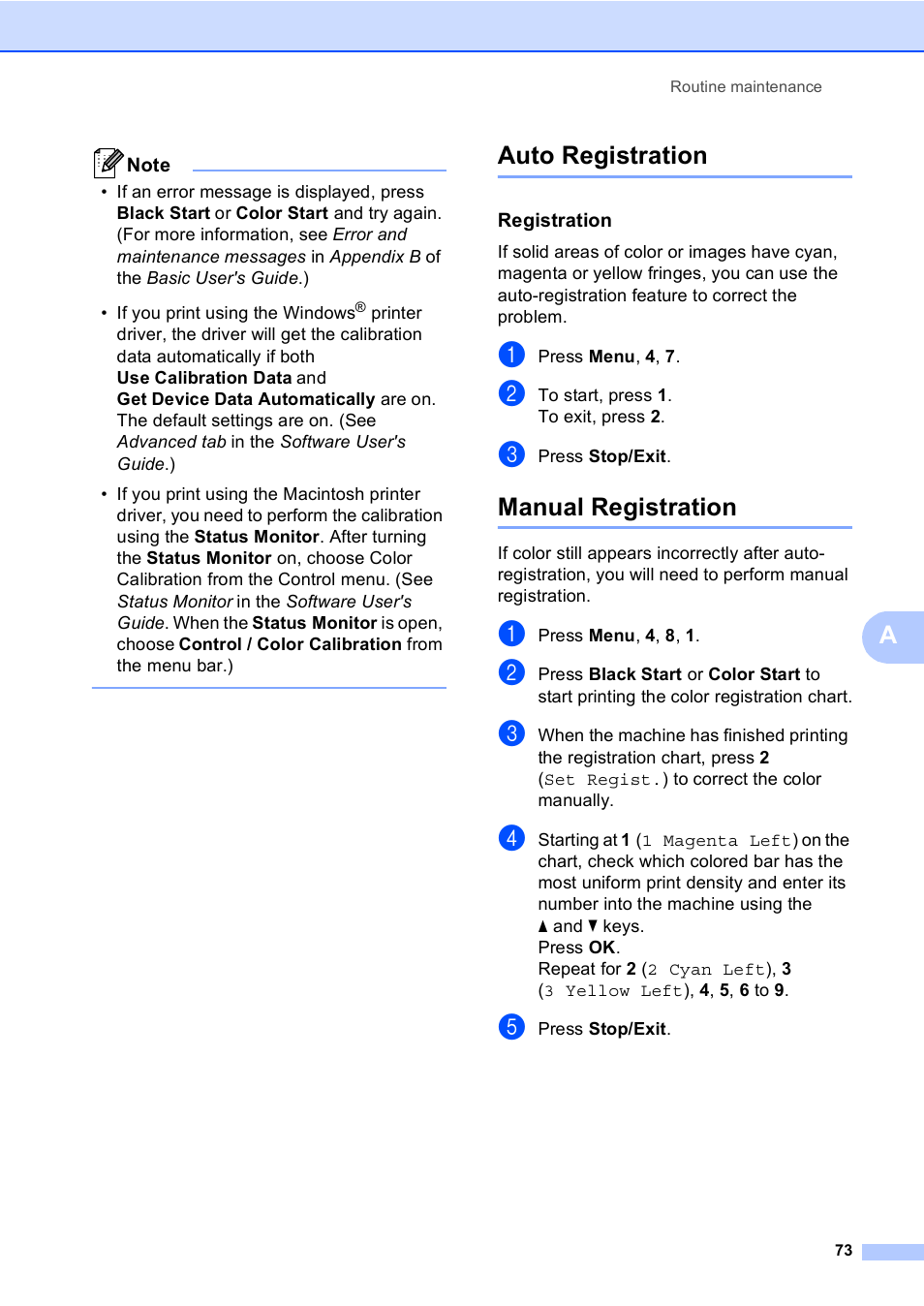 Auto registration, Registration, Manual registration | Auto registration manual registration | Brother MFC 9560CDW User Manual | Page 79 / 101