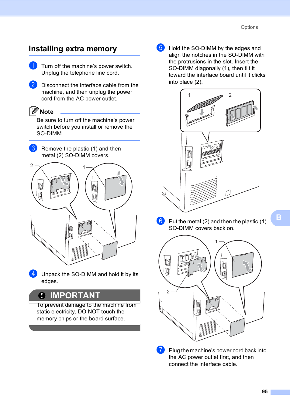 Installing extra memory, Important | Brother MFC 9970CDW User Manual | Page 101 / 110