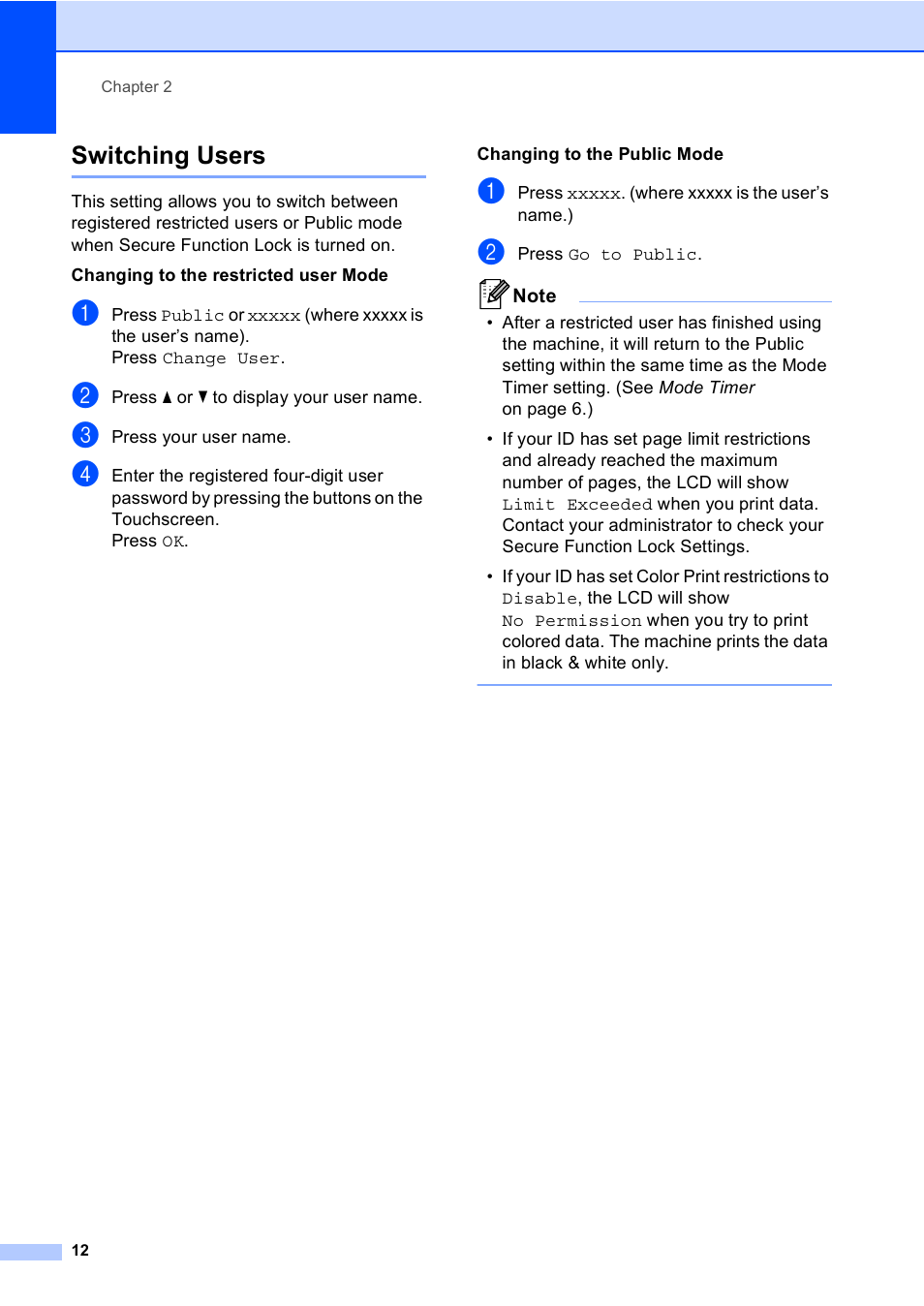Switching users | Brother MFC 9970CDW User Manual | Page 18 / 110