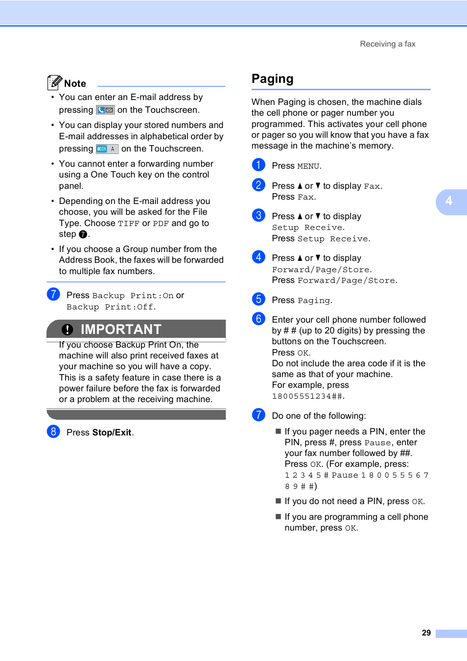 Paging, Important | Brother MFC 9970CDW User Manual | Page 35 / 110