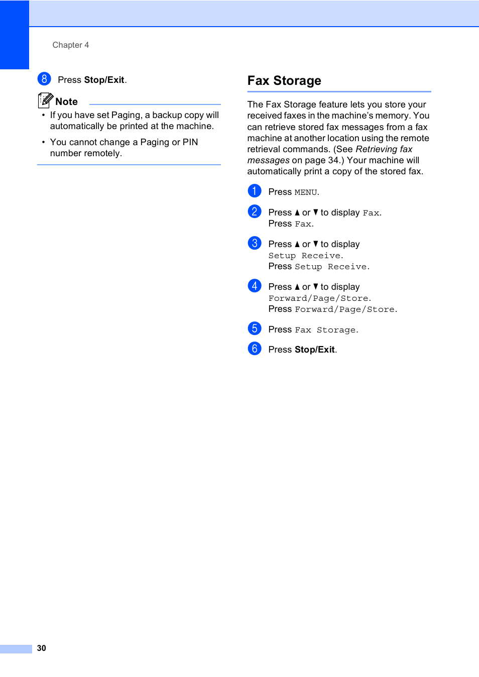 Fax storage | Brother MFC 9970CDW User Manual | Page 36 / 110