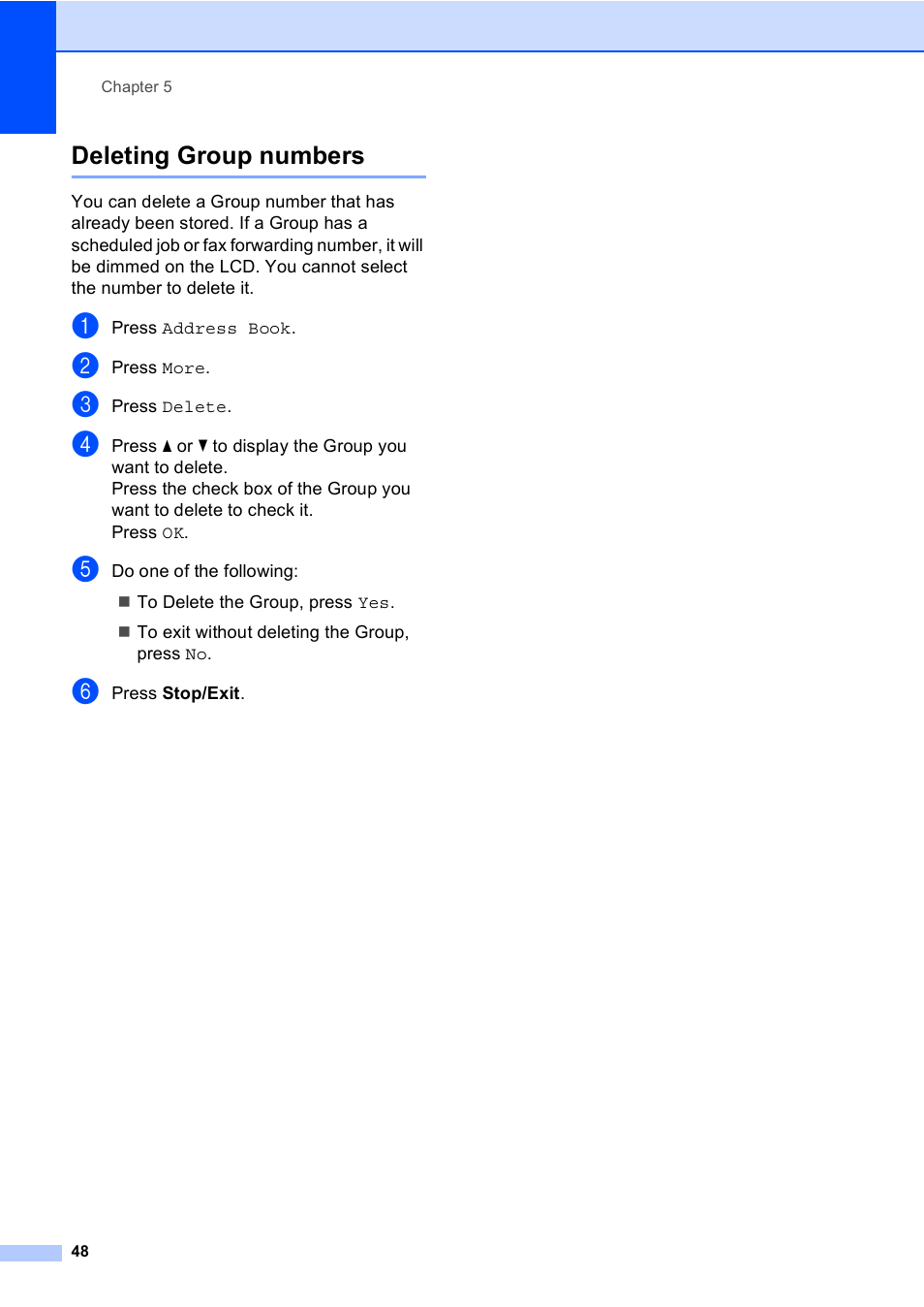Deleting group numbers | Brother MFC 9970CDW User Manual | Page 54 / 110