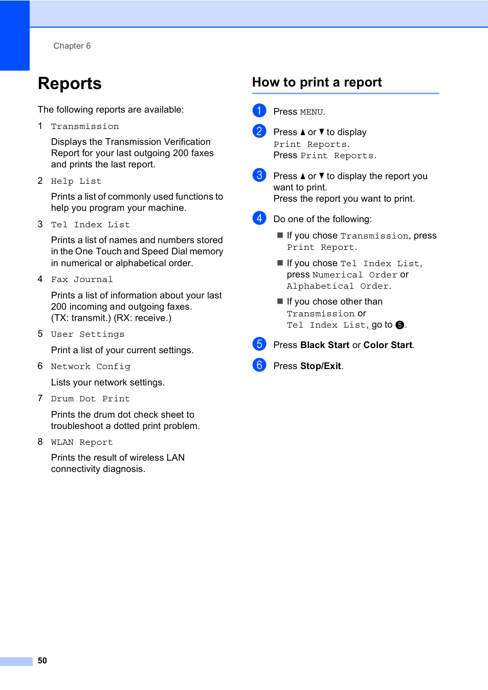Reports, How to print a report | Brother MFC 9970CDW User Manual | Page 56 / 110