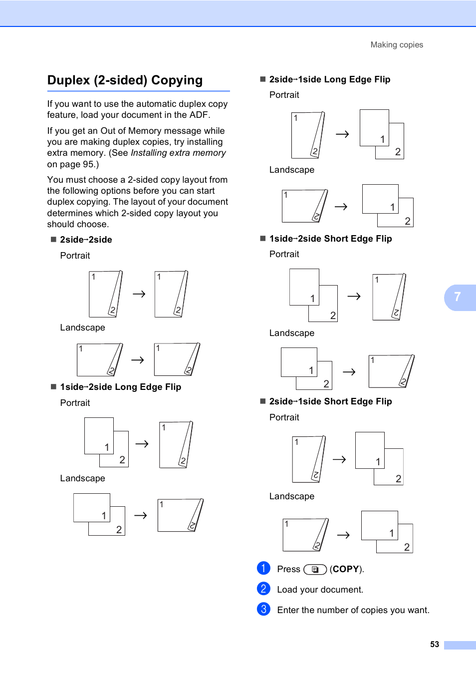 Duplex (2-sided) copying, 7duplex (2-sided) copying | Brother MFC 9970CDW User Manual | Page 59 / 110