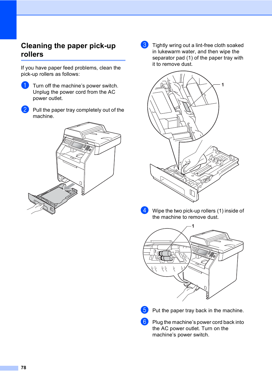 Cleaning the paper pick-up rollers | Brother MFC 9970CDW User Manual | Page 84 / 110