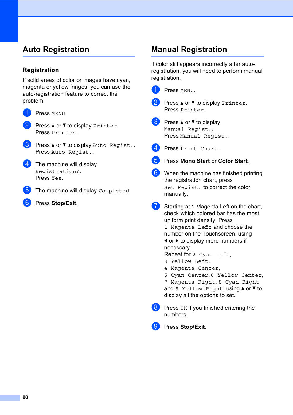 Auto registration, Registration, Manual registration | Auto registration manual registration | Brother MFC 9970CDW User Manual | Page 86 / 110