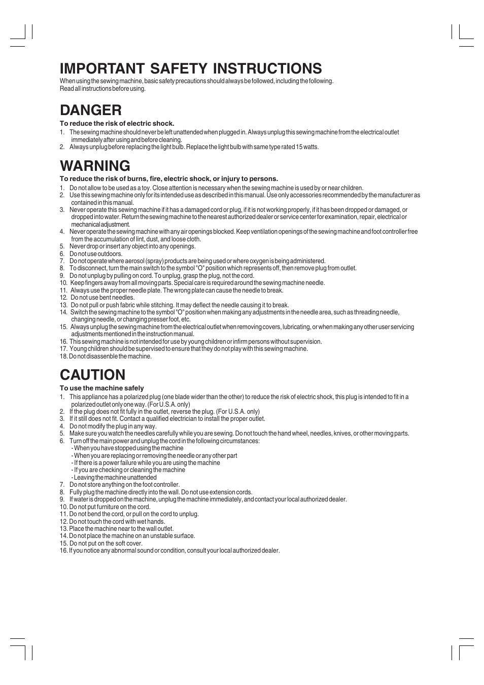 Important safety instructions, Danger, Warning | Caution | Brother 3034D User Manual | Page 2 / 76