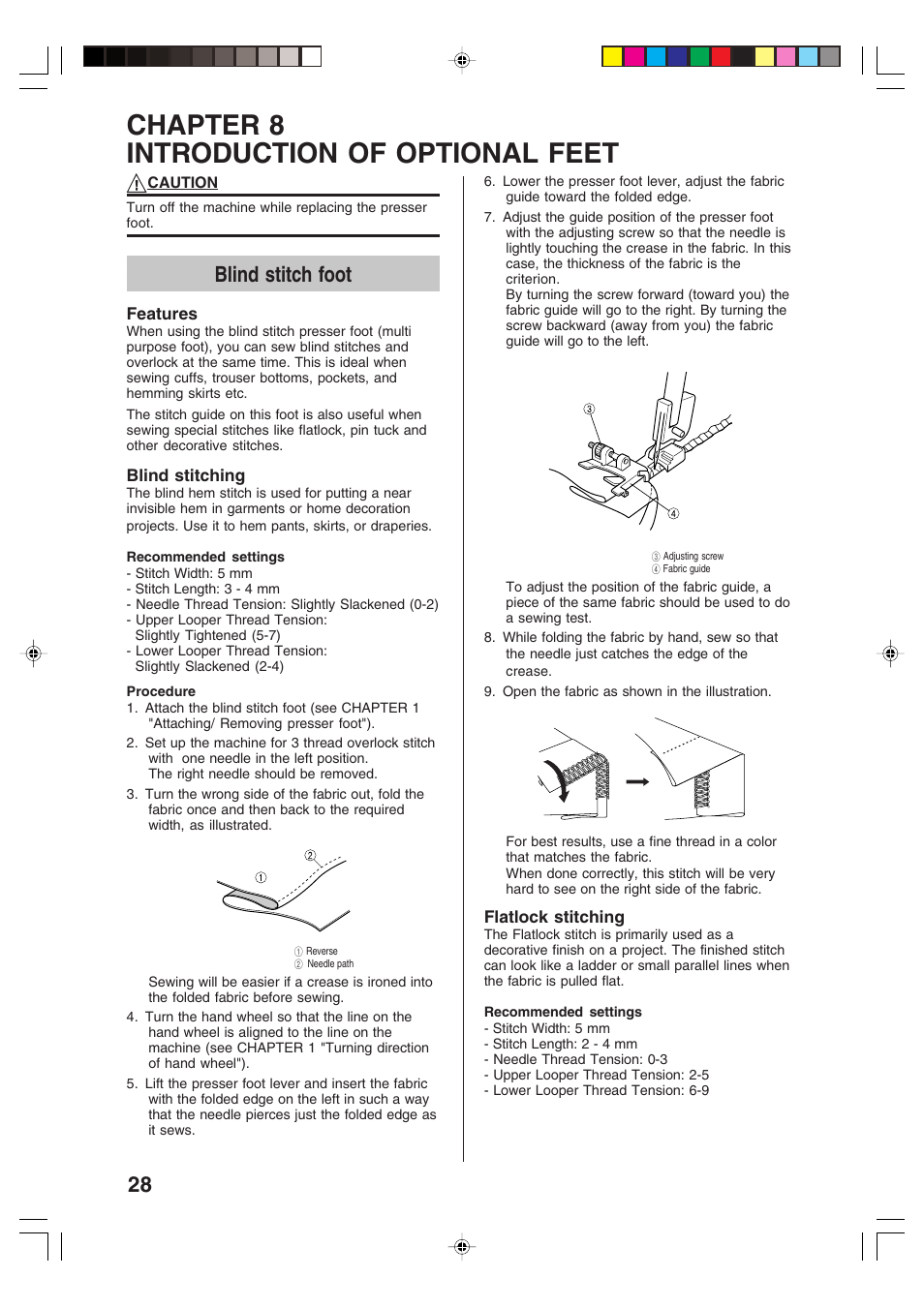 Chapter 8 introduction of optional feet, Blind stitch foot | Brother 3034D User Manual | Page 30 / 76