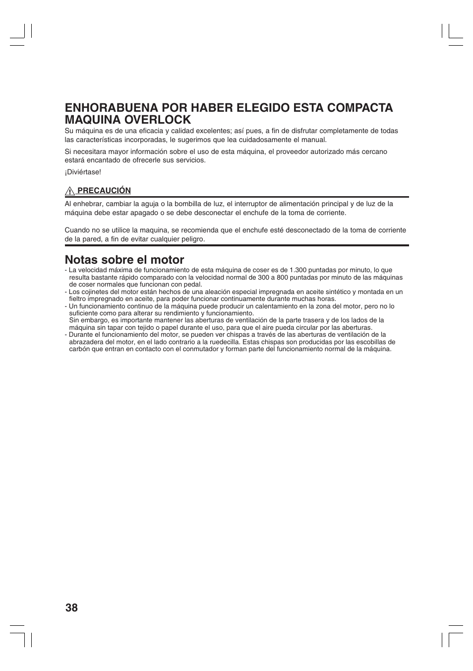 Notas sobre el motor | Brother 3034D User Manual | Page 40 / 76