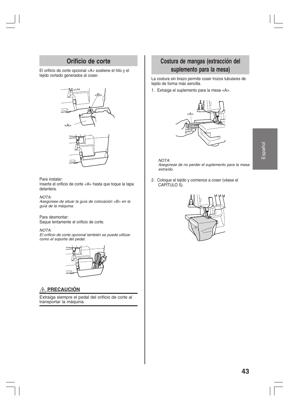 Orificio de corte | Brother 3034D User Manual | Page 45 / 76