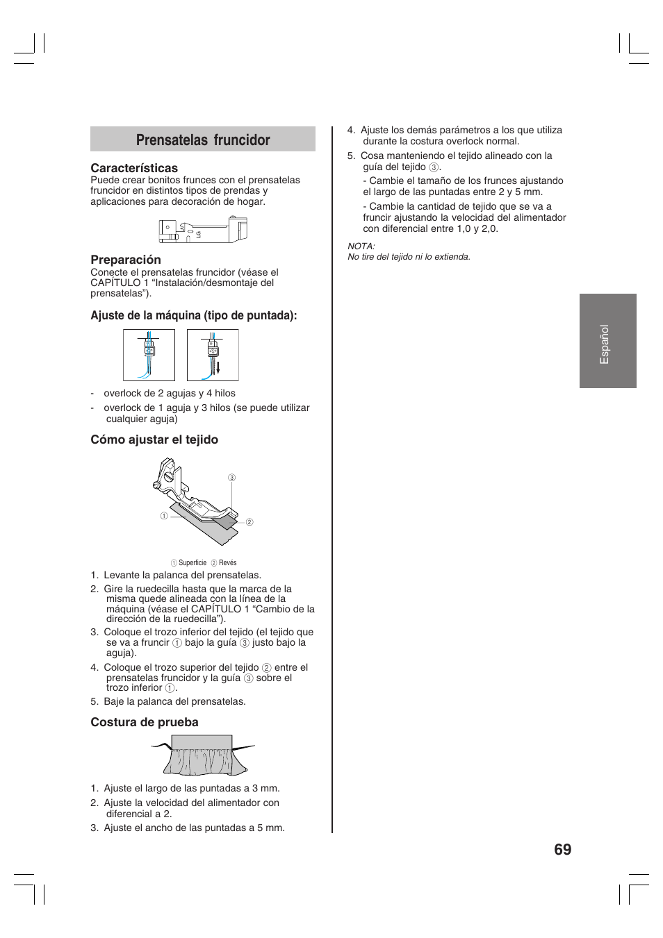 Prensatelas fruncidor | Brother 3034D User Manual | Page 71 / 76