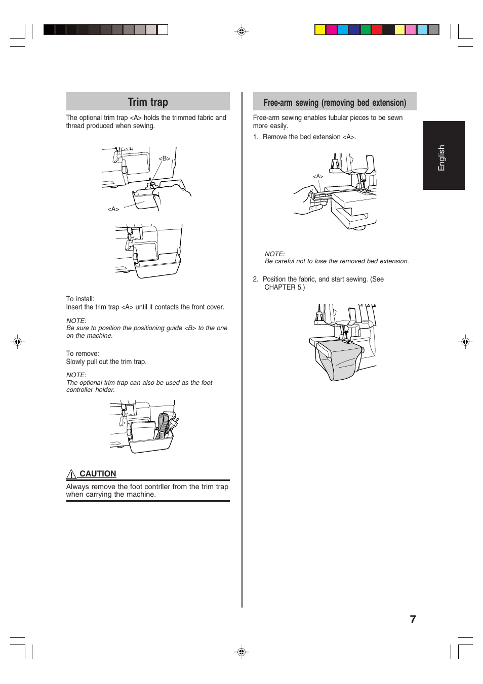 Trim trap, Free-arm sewing (removing bed extension) | Brother 3034D User Manual | Page 9 / 76