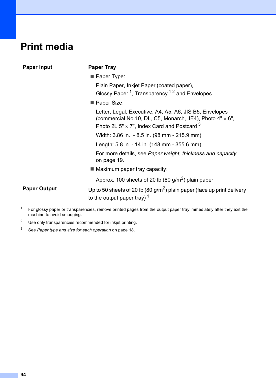 Print media | Brother MFC-J410W User Manual | Page 108 / 122