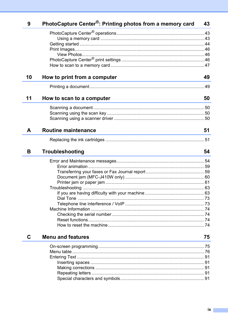 Brother MFC-J410W User Manual | Page 11 / 122