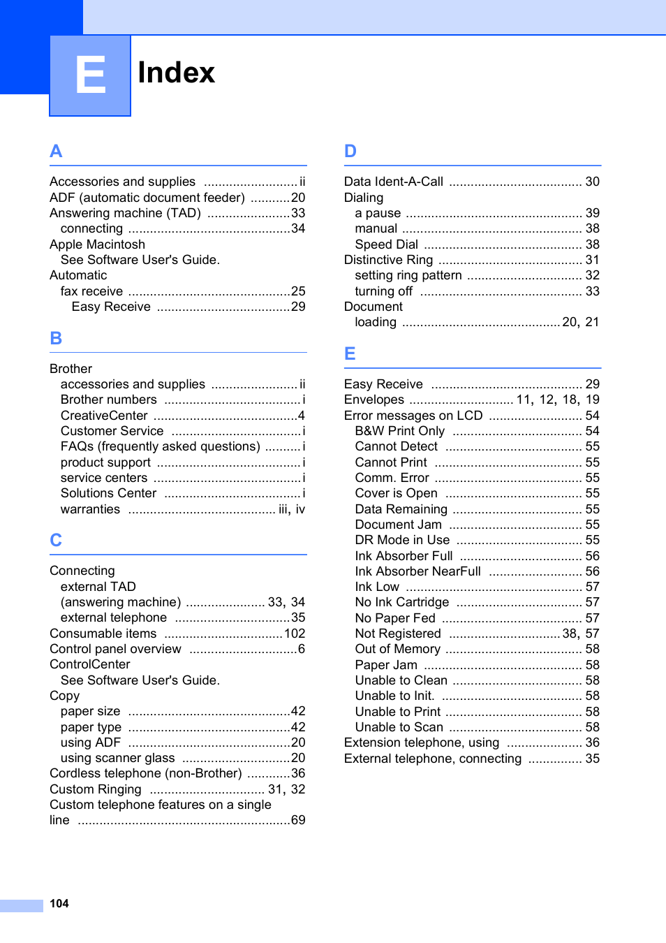 Index | Brother MFC-J410W User Manual | Page 118 / 122