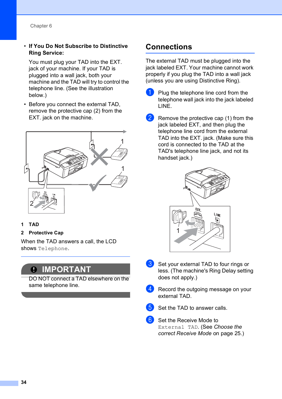 Connections, Important | Brother MFC-J410W User Manual | Page 48 / 122