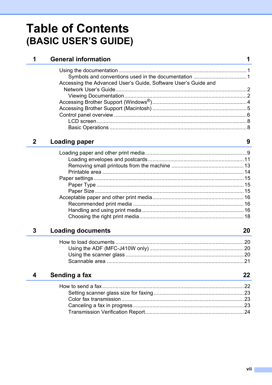 Brother MFC-J410W User Manual | Page 9 / 122