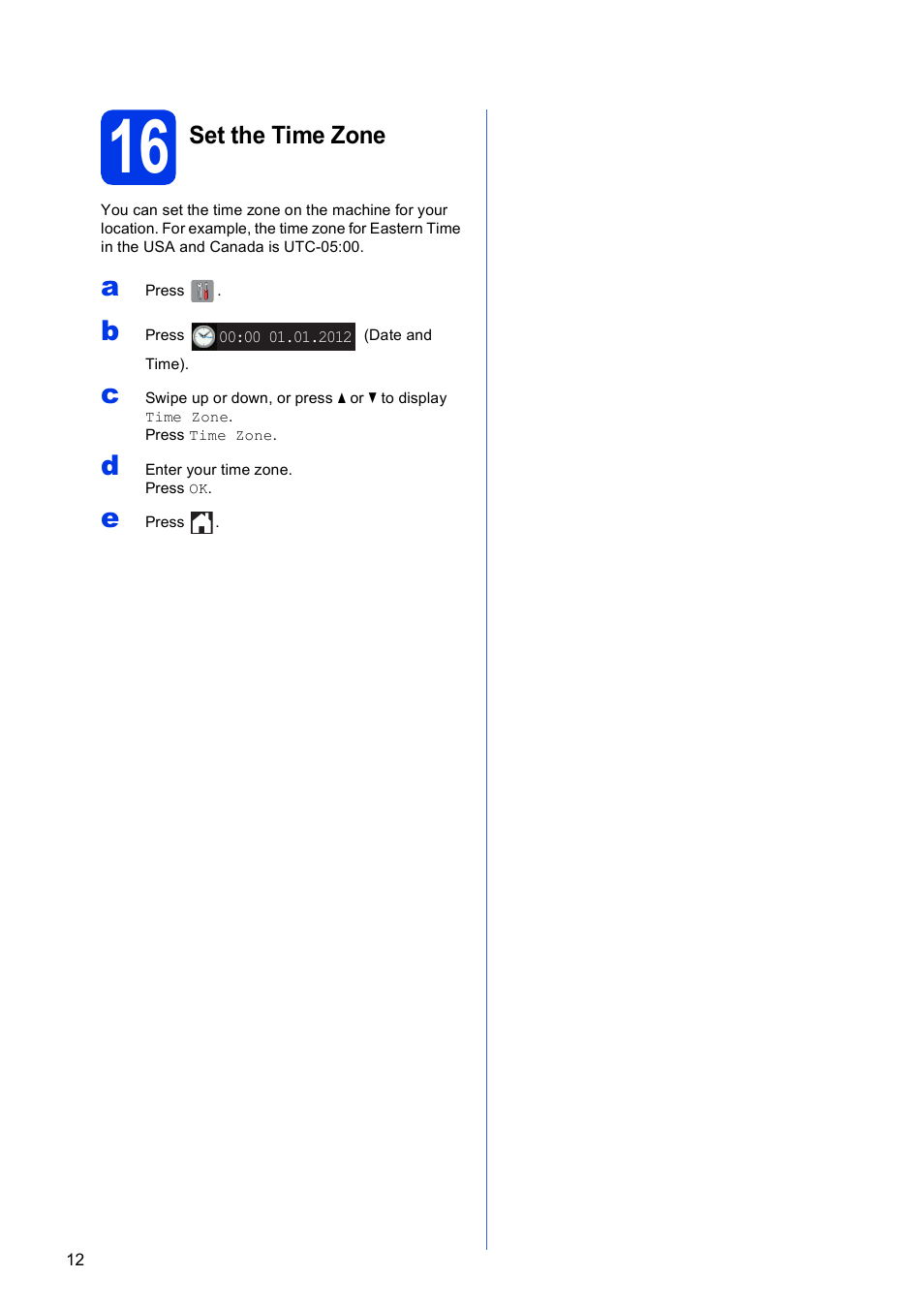 16 set the time zone | Brother MFC-J4710DW User Manual | Page 12 / 46