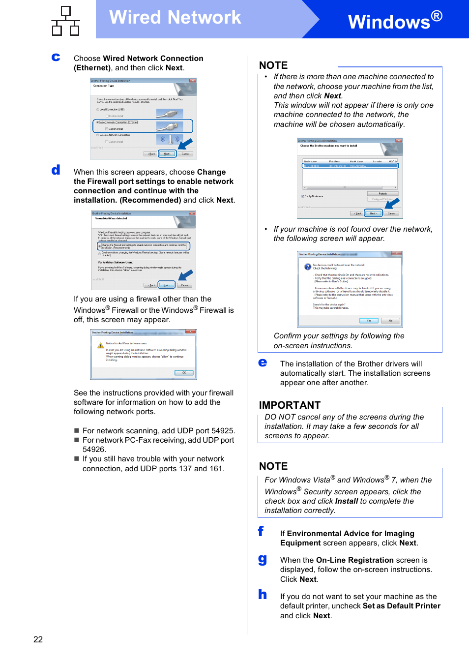 Windows, Wired network | Brother MFC-J4710DW User Manual | Page 22 / 46