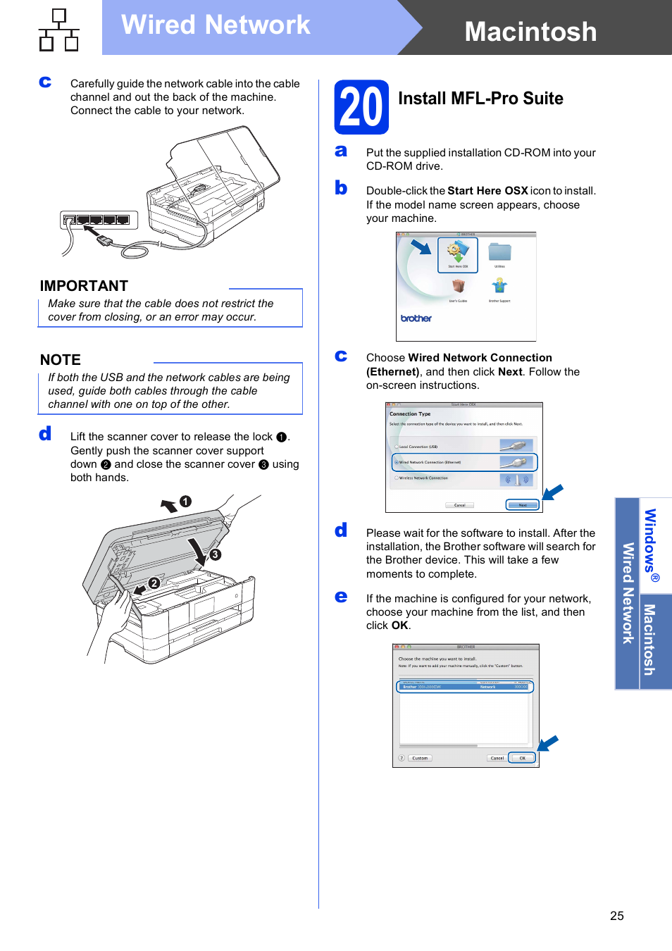 20 install mfl-pro suite, Macintosh wired network | Brother MFC-J4710DW User Manual | Page 25 / 46