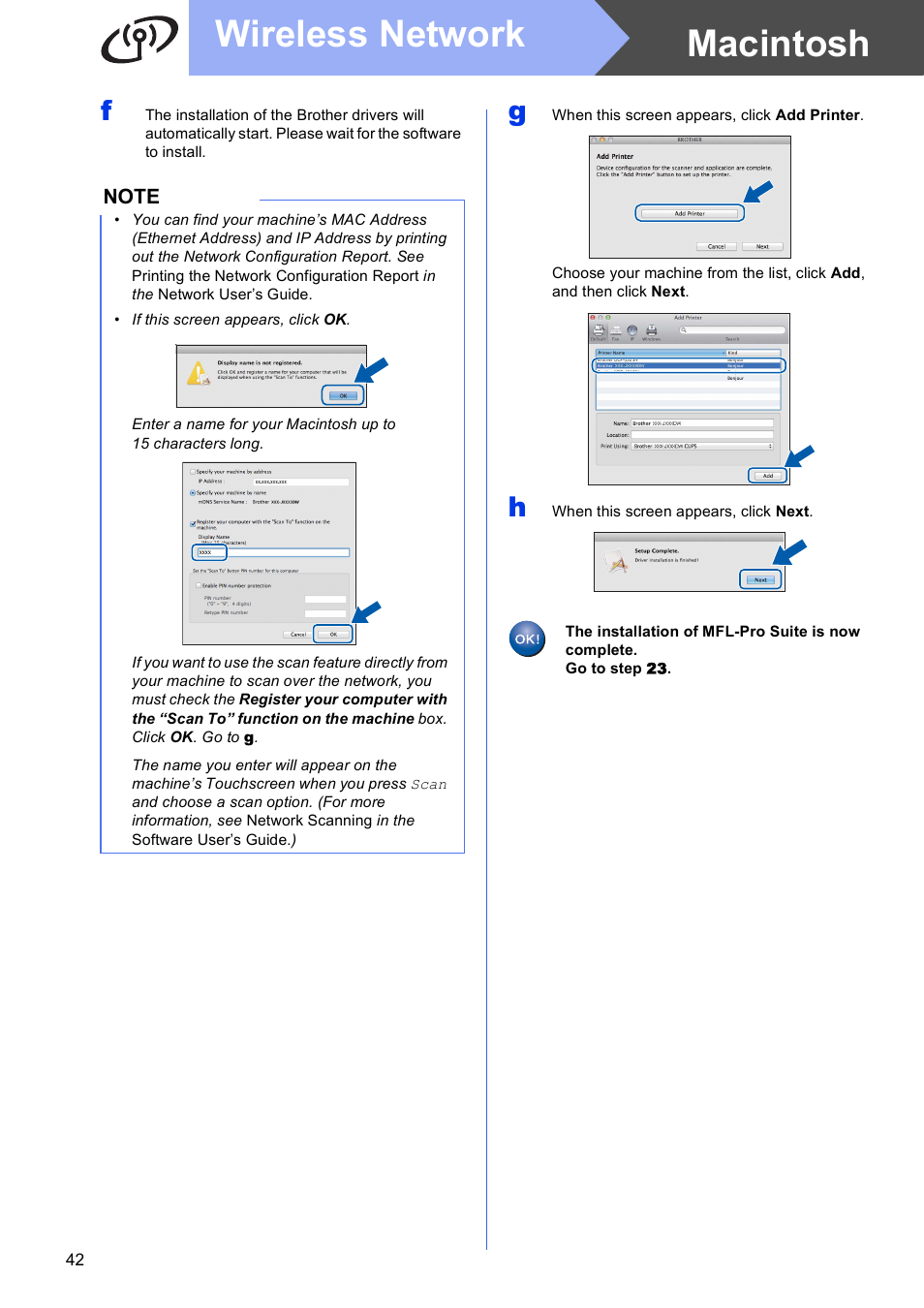 Macintosh wireless network | Brother MFC-J4710DW User Manual | Page 42 / 46