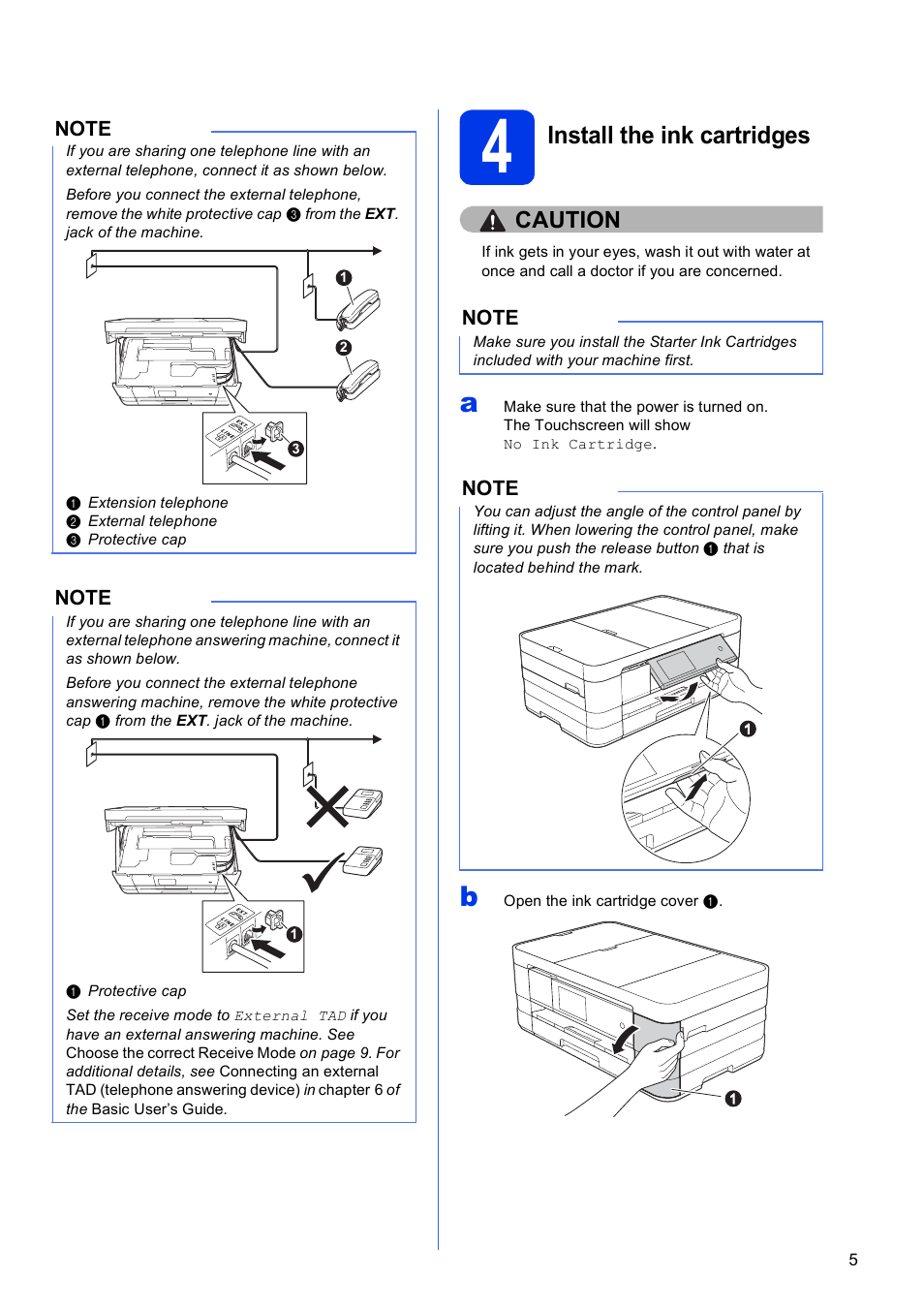 4 install the ink cartridges, Install the ink cartridges, Caution | Brother MFC-J4710DW User Manual | Page 5 / 46