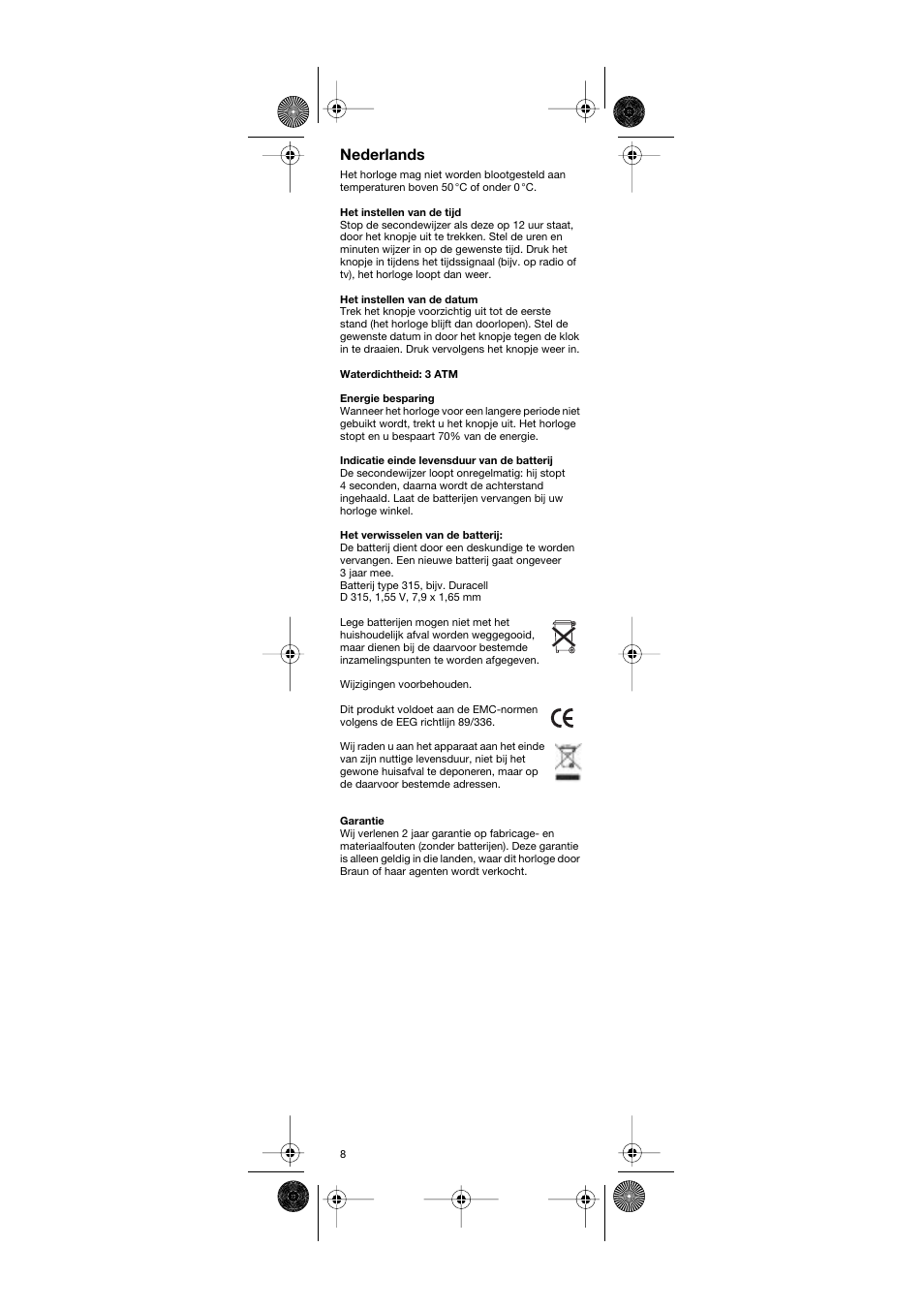 Nederlands | Braun AW55 User Manual | Page 8 / 10
