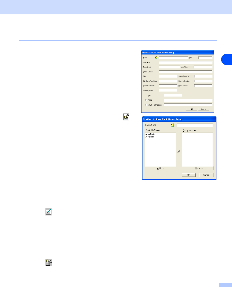 Setting up a group for broadcasting, Editing member information, Deleting a member or group | Brother MFC-8870DW User Manual | Page 141 / 170