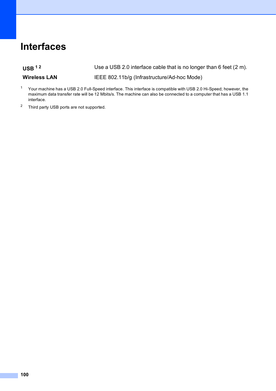 Interfaces | Brother MFC-J270W User Manual | Page 114 / 122
