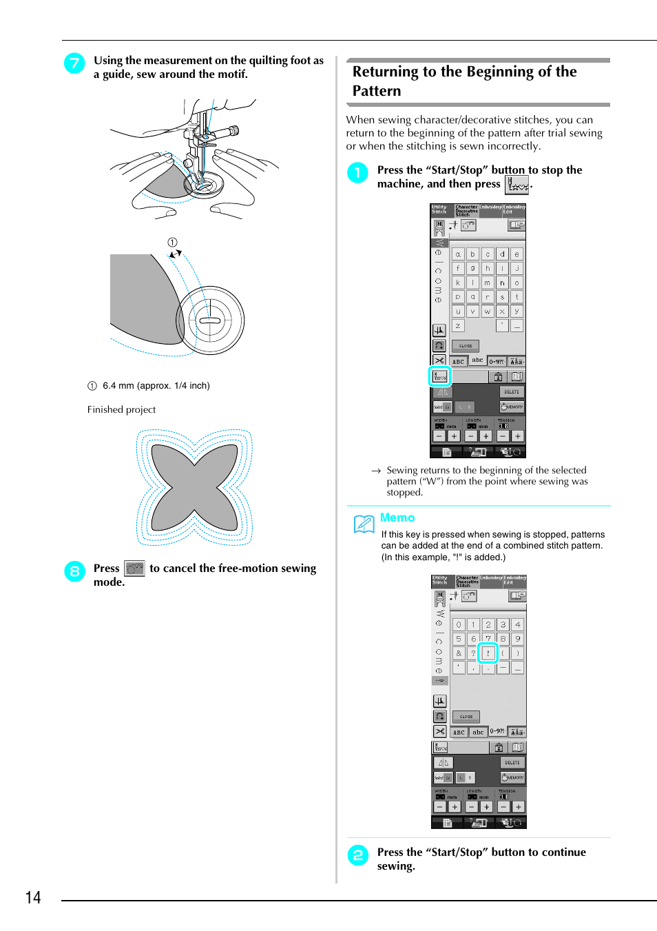 Returning to the beginning of the pattern | Brother Innov-is 4000D 4000 User Manual | Page 15 / 17