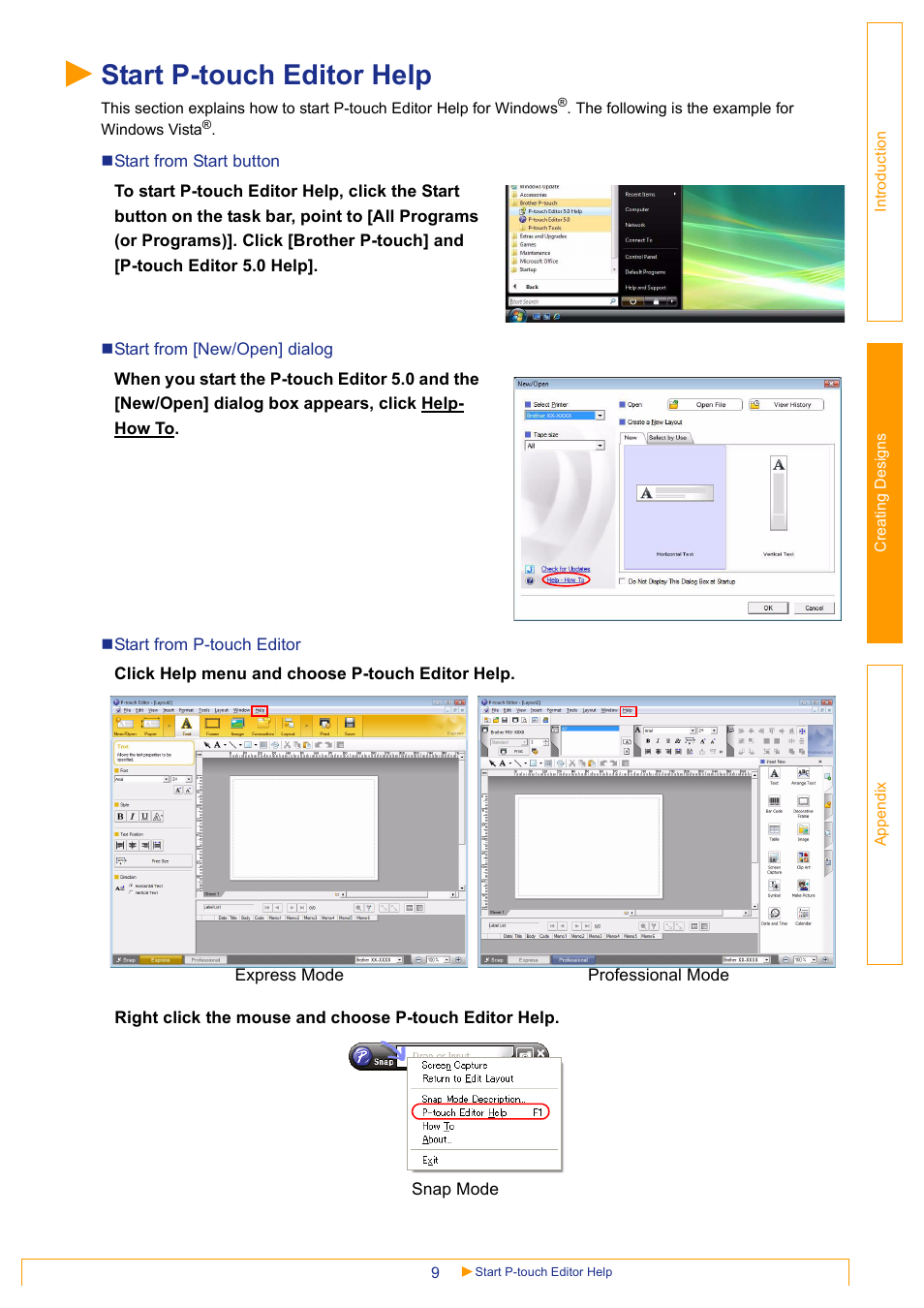 Start p-touch editor help | Brother MW-145BT User Manual | Page 9 / 25