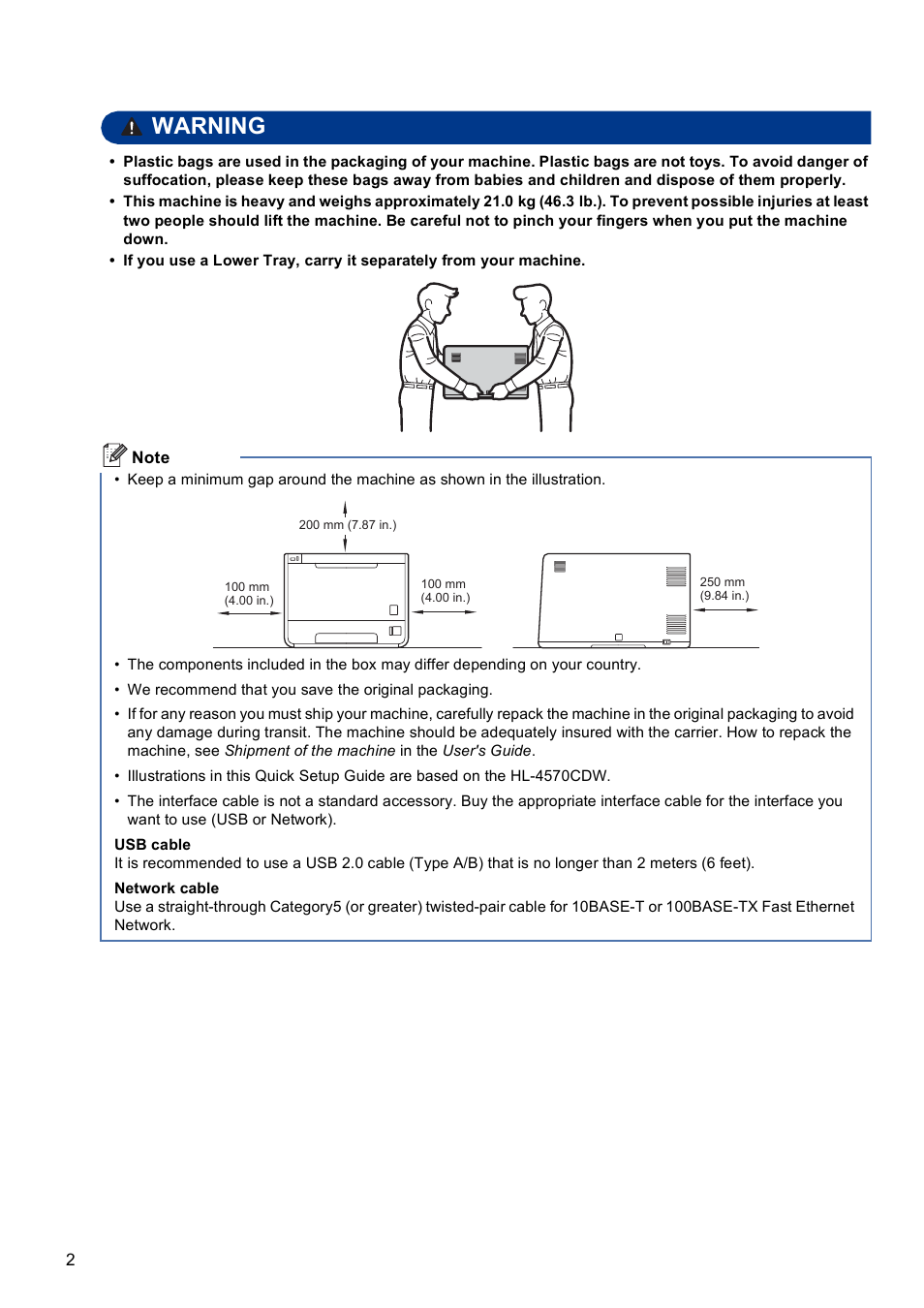 Warning | Brother HL-4570CDW User Manual | Page 2 / 28