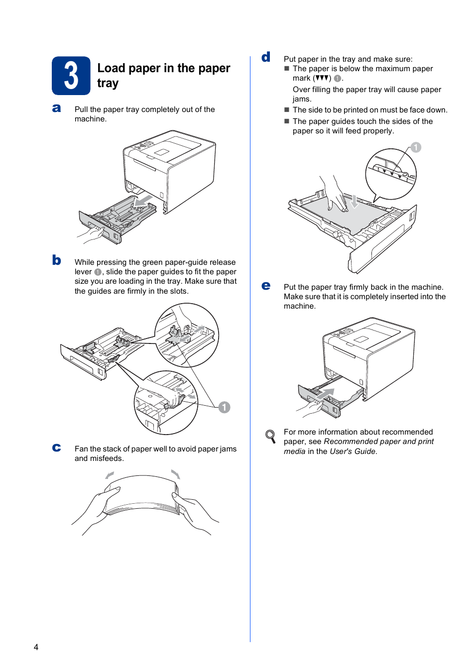 3 load paper in the paper tray, Load paper in the paper tray | Brother HL-4570CDW User Manual | Page 4 / 28
