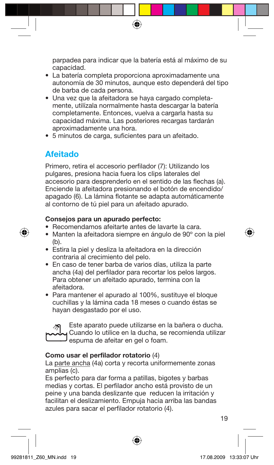 Afeitado | Braun Z60 Cruzer4, body&face User Manual | Page 19 / 66