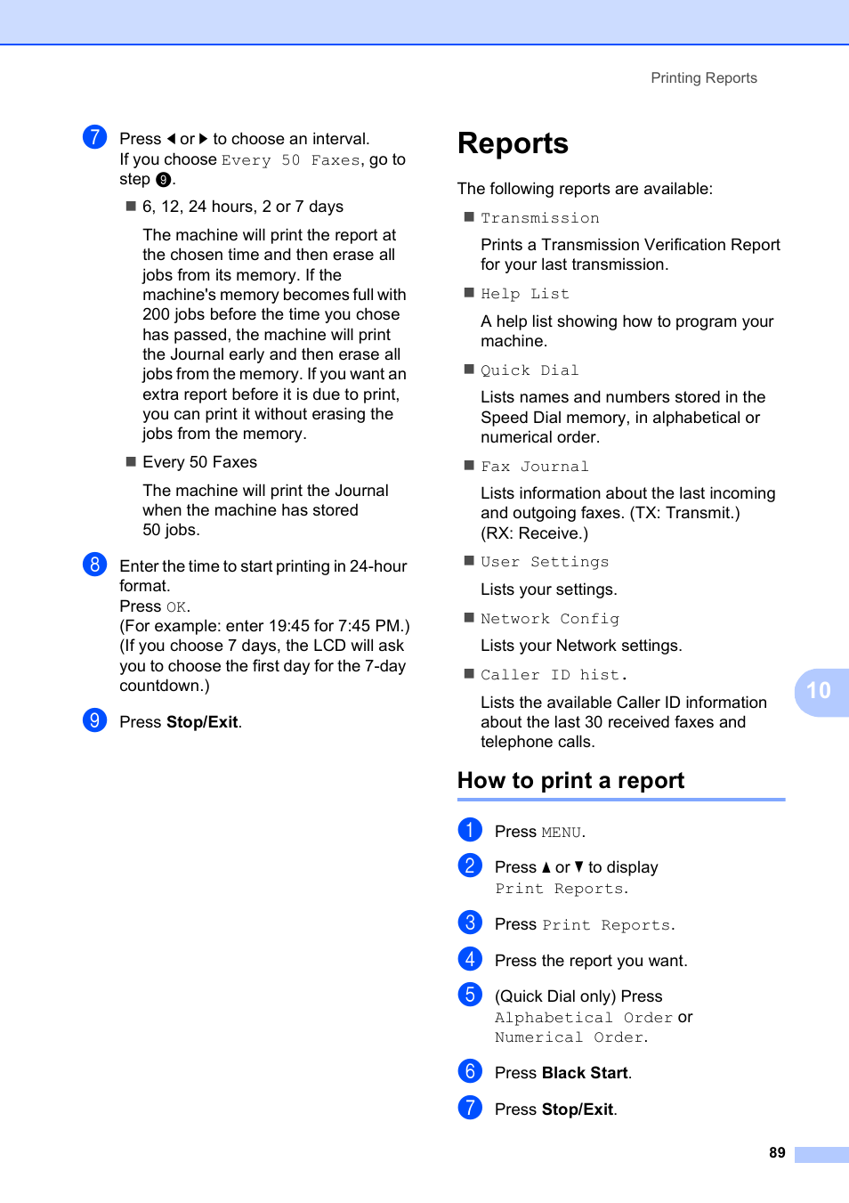 Reports, How to print a report | Brother MFC-795CW User Manual | Page 105 / 240