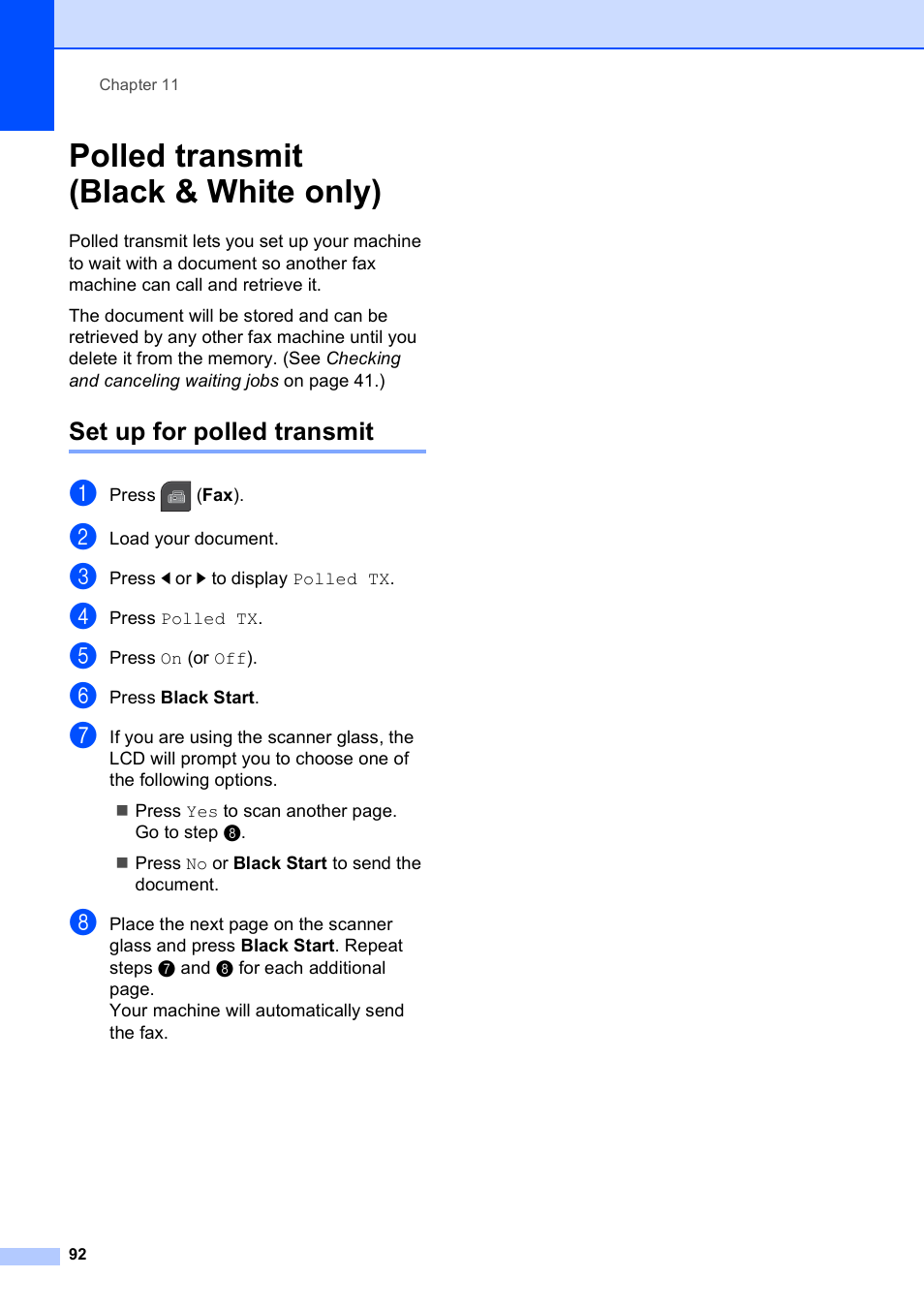 Polled transmit (black & white only), Set up for polled transmit | Brother MFC-795CW User Manual | Page 108 / 240