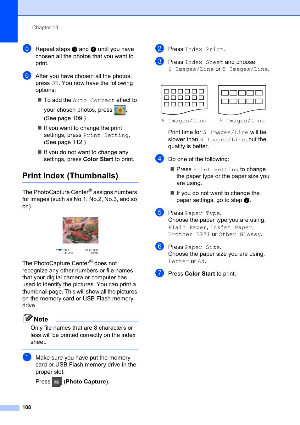 Print index (thumbnails) | Brother MFC-795CW User Manual | Page 124 / 240