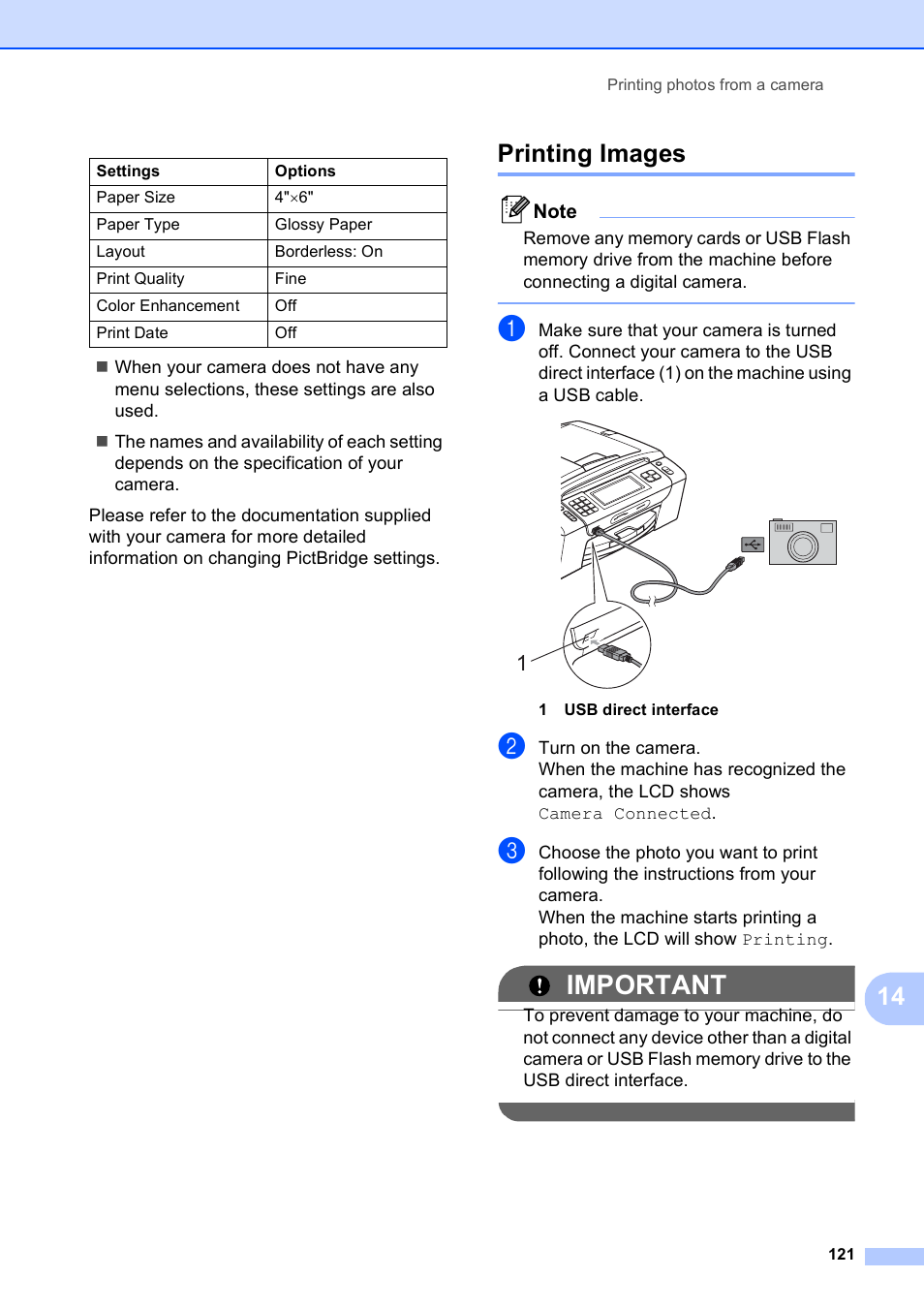 Printing images, Important | Brother MFC-795CW User Manual | Page 137 / 240