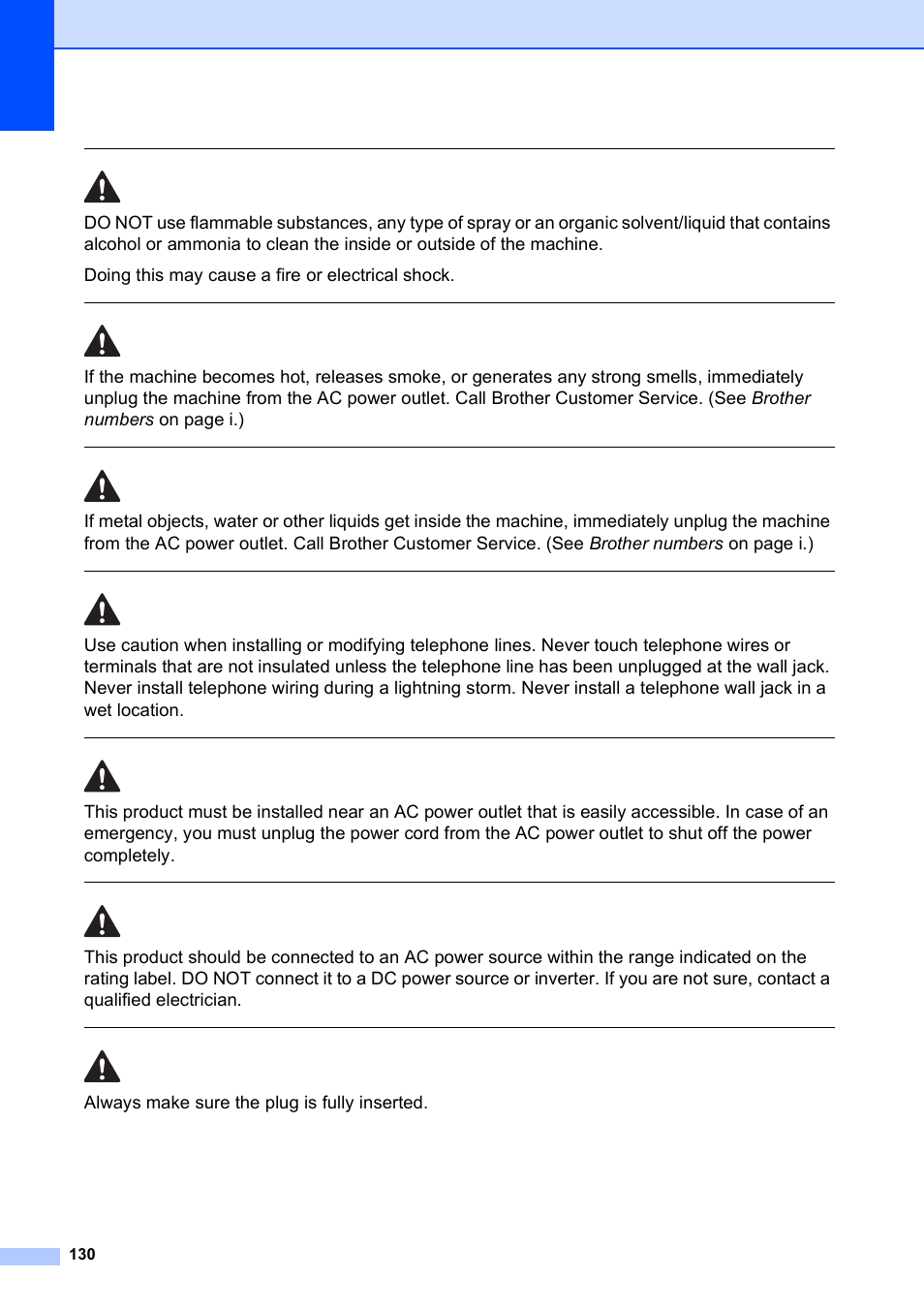 Always make sure the plug is fully inserted | Brother MFC-795CW User Manual | Page 146 / 240