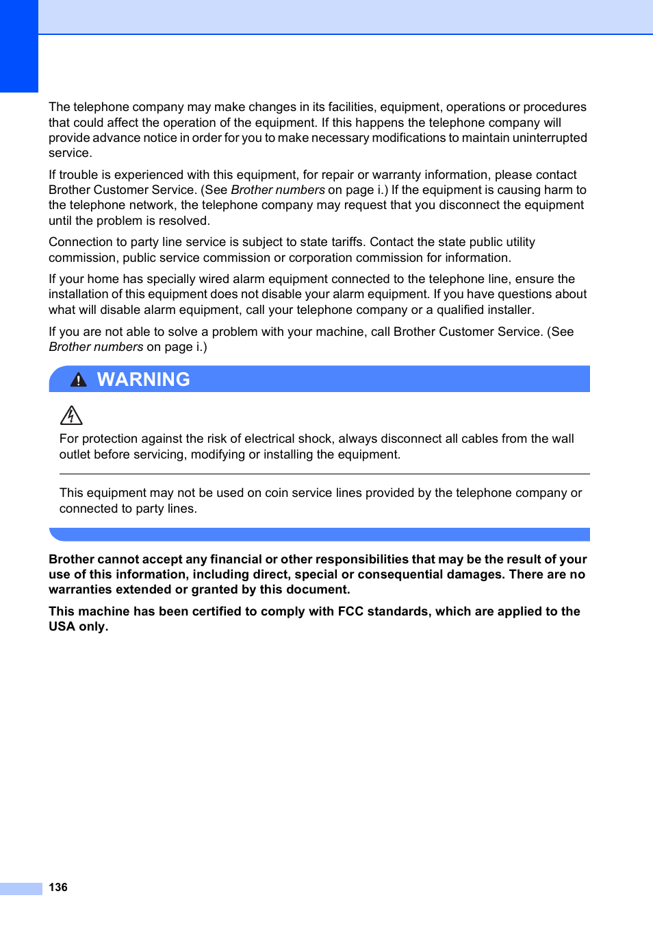 Warning | Brother MFC-795CW User Manual | Page 152 / 240
