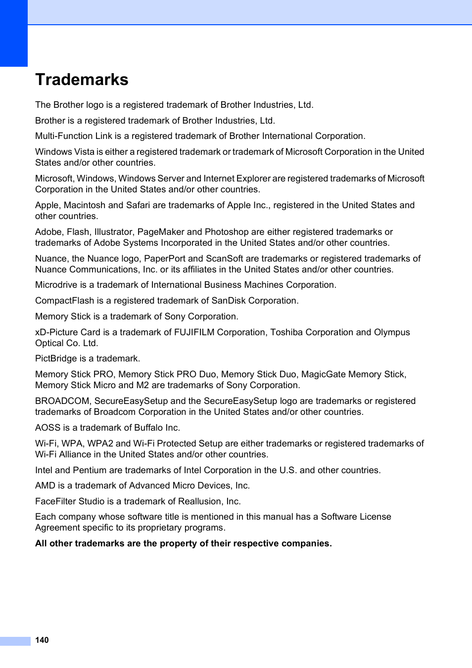 Trademarks | Brother MFC-795CW User Manual | Page 156 / 240