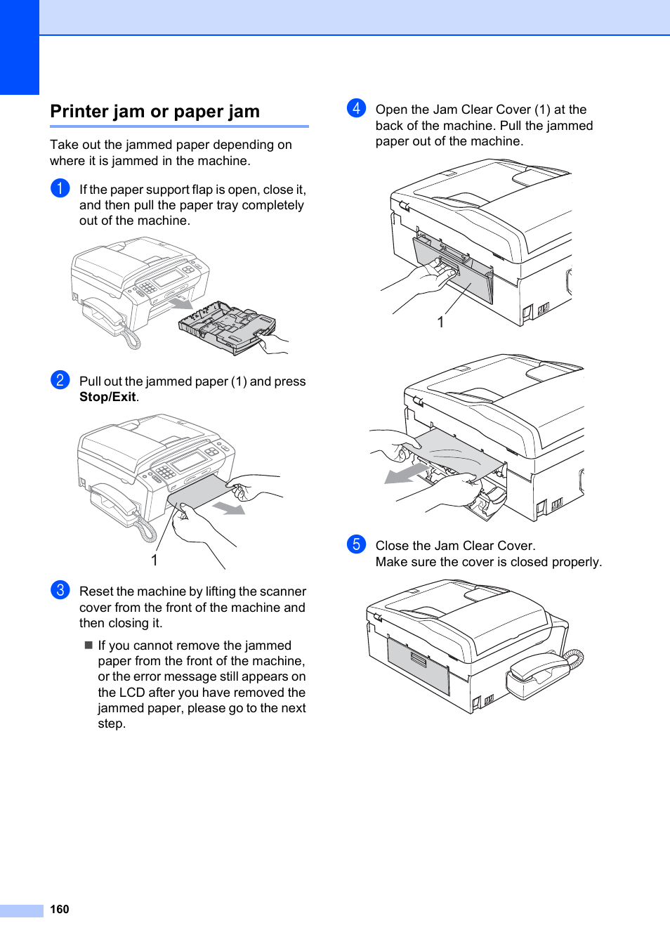 Printer jam or paper jam | Brother MFC-795CW User Manual | Page 176 / 240