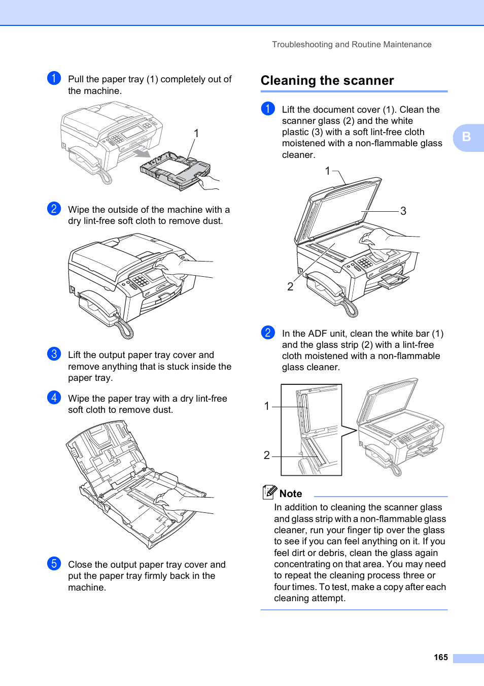 Cleaning the scanner | Brother MFC-795CW User Manual | Page 181 / 240