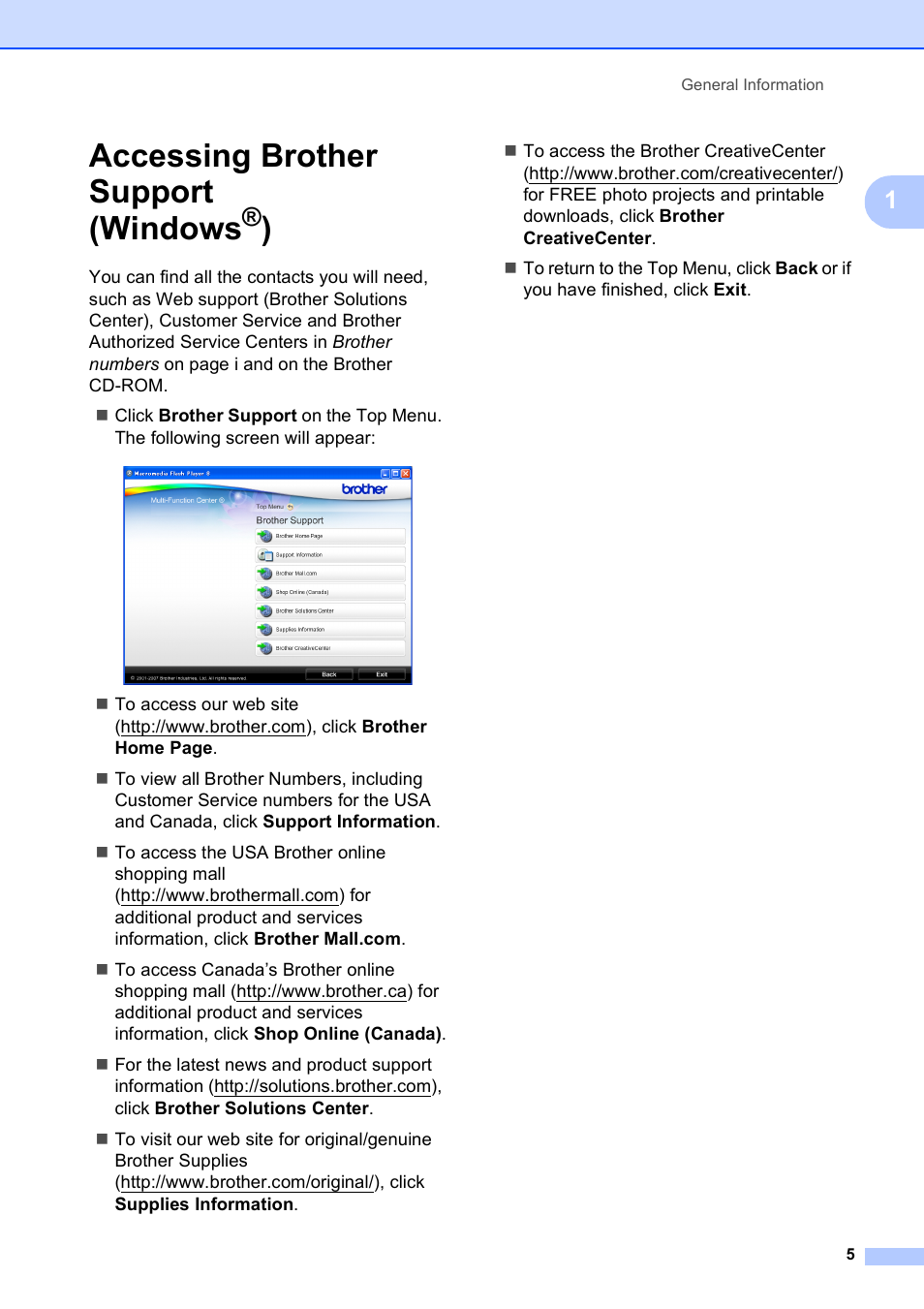 Accessing brother support (windows®), Accessing brother support (windows | Brother MFC-795CW User Manual | Page 21 / 240