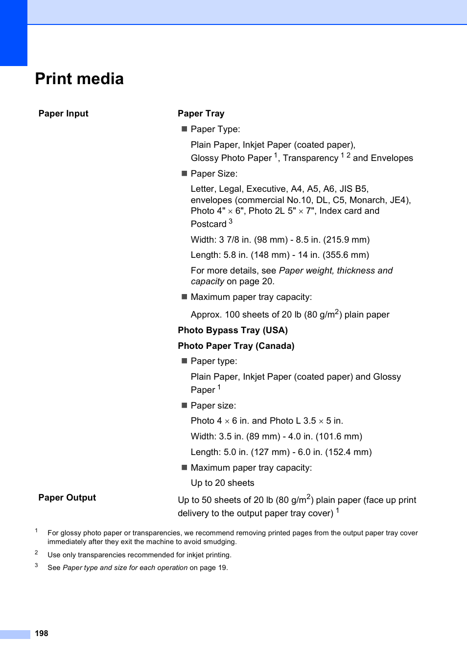 Print media | Brother MFC-795CW User Manual | Page 214 / 240